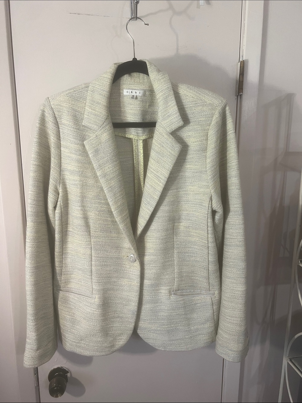 CAbi Light Grey and Yellow Textured One-Button Blazer